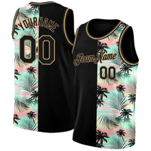 Laden Sie das Bild in den Galerie-Viewer, Custom Black Old Gold 3D Pattern Tropical Hawaii Palm Trees Authentic Basketball Jersey
