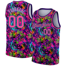 Laden Sie das Bild in den Galerie-Viewer, Custom Graffiti Pattern Pink Black-Lakes Blue 3D Grunge Art Authentic Basketball Jersey
