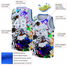 Load image into Gallery viewer, Custom Graffiti Pattern White-Light Blue 3D Grunge Art Authentic Basketball Jersey
