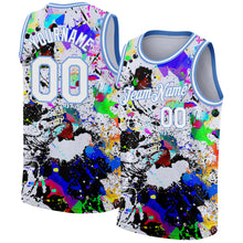 Laden Sie das Bild in den Galerie-Viewer, Custom Graffiti Pattern White-Light Blue 3D Grunge Art Authentic Basketball Jersey
