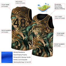 Laden Sie das Bild in den Galerie-Viewer, Custom Black Old Gold 3D Pattern Tropical Hawaii Palm Leaves Authentic Basketball Jersey
