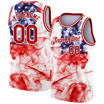 Custom White Red 3D American Flag Fashion Authentic Basketball Jersey