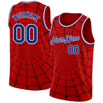 Custom Red Royal-White 3D Pattern Design Spider Web Authentic Basketball Jersey