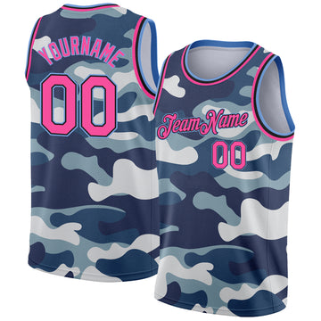 Custom Camo Pink Black-Light Blue 3D Authentic Salute To Service Basketball Jersey