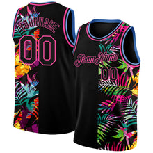 Laden Sie das Bild in den Galerie-Viewer, Custom Black Pink-Light Blue 3D Pattern Tropical Hawaii Palm Leaves Authentic Basketball Jersey
