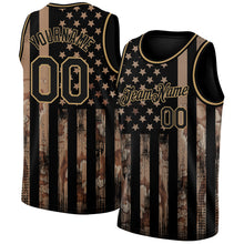 Load image into Gallery viewer, Custom Camo Black-Old Gold 3D American Flag Fashion Authentic Salute To Service Basketball Jersey
