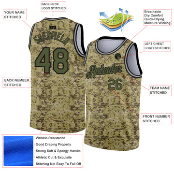 Custom Camo Olive-Black 3D Authentic Salute To Service Basketball Jersey