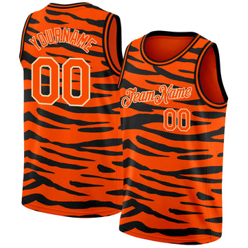 Custom Orange Cream 3D Pattern Design Tiger Print Authentic Basketball Jersey
