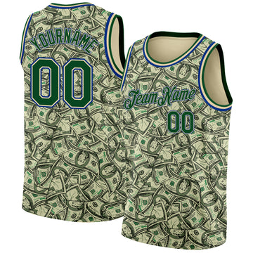 Custom Cream Green-Royal 3D Pattern Design Dollar Authentic Basketball Jersey