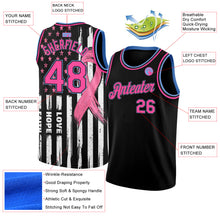 Load image into Gallery viewer, Custom Black Pink-Light Blue 3D American Flag Fashion With Pink Ribbon Breast Cancer Awareness Month Women Health Care Support Authentic Basketball Jersey
