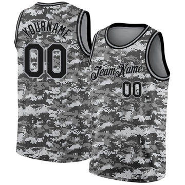 Custom Camo Black-Gray 3D Authentic Salute To Service Basketball Jersey