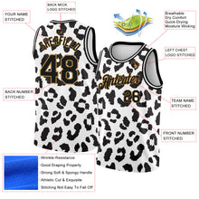 Laden Sie das Bild in den Galerie-Viewer, Custom White Black-Old Gold 3D Pattern Design Leopard Print Authentic Basketball Jersey
