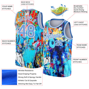 Custom Graffiti Pattern Light Blue-White 3D Grunge Art Authentic Basketball Jersey