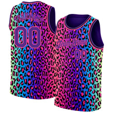 Load image into Gallery viewer, Custom Purple Pink-Black 3D Pattern Design Leopard Print Authentic Basketball Jersey
