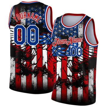 Custom Black Royal-Red 3D Eagle American Flag Authentic Basketball Jersey