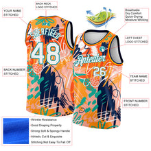 Load image into Gallery viewer, Custom Orange White-Teal 3D Pattern Abstract Hawaii Plant Graffiti Grunge Art Authentic Basketball Jersey
