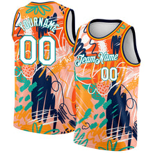 Load image into Gallery viewer, Custom Orange White-Teal 3D Pattern Abstract Hawaii Plant Graffiti Grunge Art Authentic Basketball Jersey

