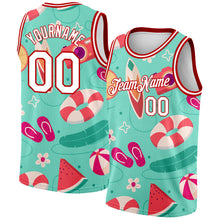 Load image into Gallery viewer, Custom Aqua White-Red 3D Pattern Tropical Hawaii Beach Authentic Basketball Jersey
