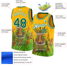 Laden Sie das Bild in den Galerie-Viewer, Custom Gold Kelly Green-White 3D Pattern Cartoon Tropical Hawaii Rainforest Authentic Basketball Jersey
