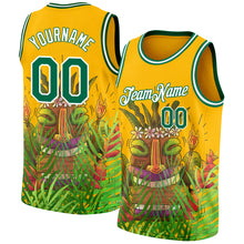Laden Sie das Bild in den Galerie-Viewer, Custom Gold Kelly Green-White 3D Pattern Cartoon Tropical Hawaii Rainforest Authentic Basketball Jersey
