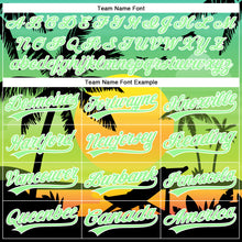 Laden Sie das Bild in den Galerie-Viewer, Custom Pea Green Black-White 3D Pattern Design Hawaii Palm Trees And Beach Sunset Authentic Baseball Jersey

