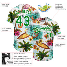 Laden Sie das Bild in den Galerie-Viewer, Custom White Grass Green 3D Pattern Design Hawaii Palm Trees And Beach Surfing Authentic Baseball Jersey
