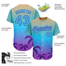 Laden Sie das Bild in den Galerie-Viewer, Custom Sky Blue Purple 3D Pattern Design Hawaii Palm Trees Authentic Baseball Jersey

