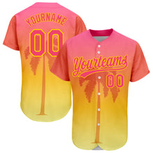 Laden Sie das Bild in den Galerie-Viewer, Custom Neon Pink Yellow 3D Pattern Design Hawaii Palm Trees Authentic Baseball Jersey
