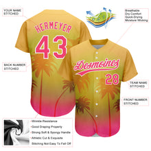 Laden Sie das Bild in den Galerie-Viewer, Custom Gold Neon Pink-White 3D Pattern Design Hawaii Palm Trees Authentic Baseball Jersey
