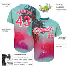 Laden Sie das Bild in den Galerie-Viewer, Custom Aqua Neon Pink-White 3D Pattern Design Hawaii Palm Leaves Authentic Baseball Jersey
