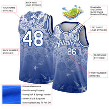 Load image into Gallery viewer, Custom Royal White 3D Pattern Design Seashells And Starfishes Authentic Basketball Jersey
