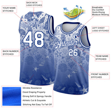 Custom Royal White 3D Pattern Design Seashells And Starfishes Authentic Basketball Jersey