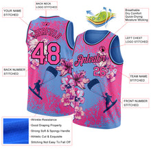 Загрузить изображение в средство просмотра галереи, Custom Light Blue Pink-Black 3D Pattern Flowers And Beach Surfing Authentic Basketball Jersey
