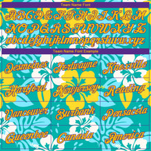 Load image into Gallery viewer, Custom Aqua Gold-Purple 3D Pattern Hawaii Flowers Authentic Basketball Jersey
