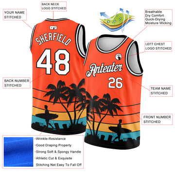 Custom Orange White-Black 3D Pattern Hawaii Beach Palm Trees Authentic Basketball Jersey