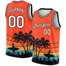 Laden Sie das Bild in den Galerie-Viewer, Custom Orange White-Black 3D Pattern Hawaii Beach Palm Trees Authentic Basketball Jersey
