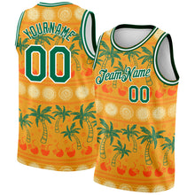 Laden Sie das Bild in den Galerie-Viewer, Custom Bay Orange Kelly Green-White 3D Pattern Hawaii Beach Palm Trees Authentic Basketball Jersey
