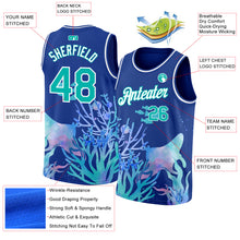 Load image into Gallery viewer, Custom Royal Aqua-White 3D Pattern Design Ocean World Authentic Basketball Jersey
