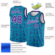 Load image into Gallery viewer, Custom Teal Purple-White 3D Pattern Hawaii Palm Trees Authentic Basketball Jersey
