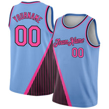 Laden Sie das Bild in den Galerie-Viewer, Custom Light Blue Pink-Black Triangle Pinstripes Authentic City Edition Basketball Jersey
