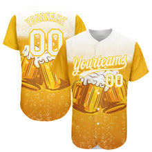 Laden Sie das Bild in den Galerie-Viewer, Custom Yellow White 3D Pattern Design International Beer Day Authentic Baseball Jersey
