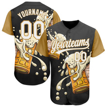 Load image into Gallery viewer, Custom Black White-Old Gold 3D Pattern Design Beer Festival Authentic Baseball Jersey
