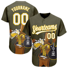 Laden Sie das Bild in den Galerie-Viewer, Custom Olive White-Yellow 3D Pattern Design Beer And Music Authentic Baseball Jersey

