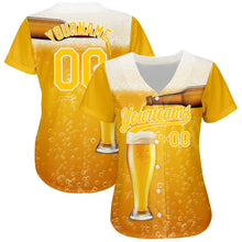 Laden Sie das Bild in den Galerie-Viewer, Custom Yellow White 3D Pattern Design Beer Authentic Baseball Jersey
