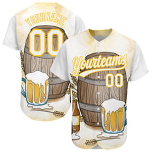 Load image into Gallery viewer, Custom White Yellow 3D Pattern Design International Beer Day Authentic Baseball Jersey
