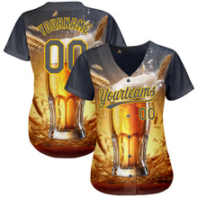 Charger l'image dans la galerie, Custom Steel Gray Yellow 3D Pattern Design International Beer Day Authentic Baseball Jersey
