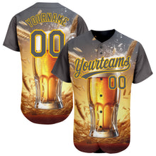 Load image into Gallery viewer, Custom Steel Gray Yellow 3D Pattern Design International Beer Day Authentic Baseball Jersey
