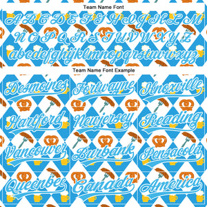 Custom White Sky Blue 3D Pattern Design Beer Festival Authentic Baseball Jersey