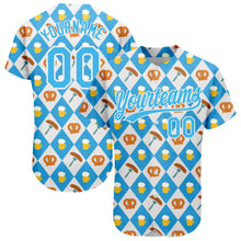 Laden Sie das Bild in den Galerie-Viewer, Custom White Sky Blue 3D Pattern Design Beer Festival Authentic Baseball Jersey
