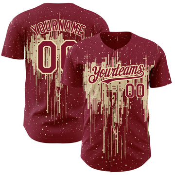 Custom Crimson City Cream 3D Pattern Design Dripping Splatter Art Authentic Baseball Jersey